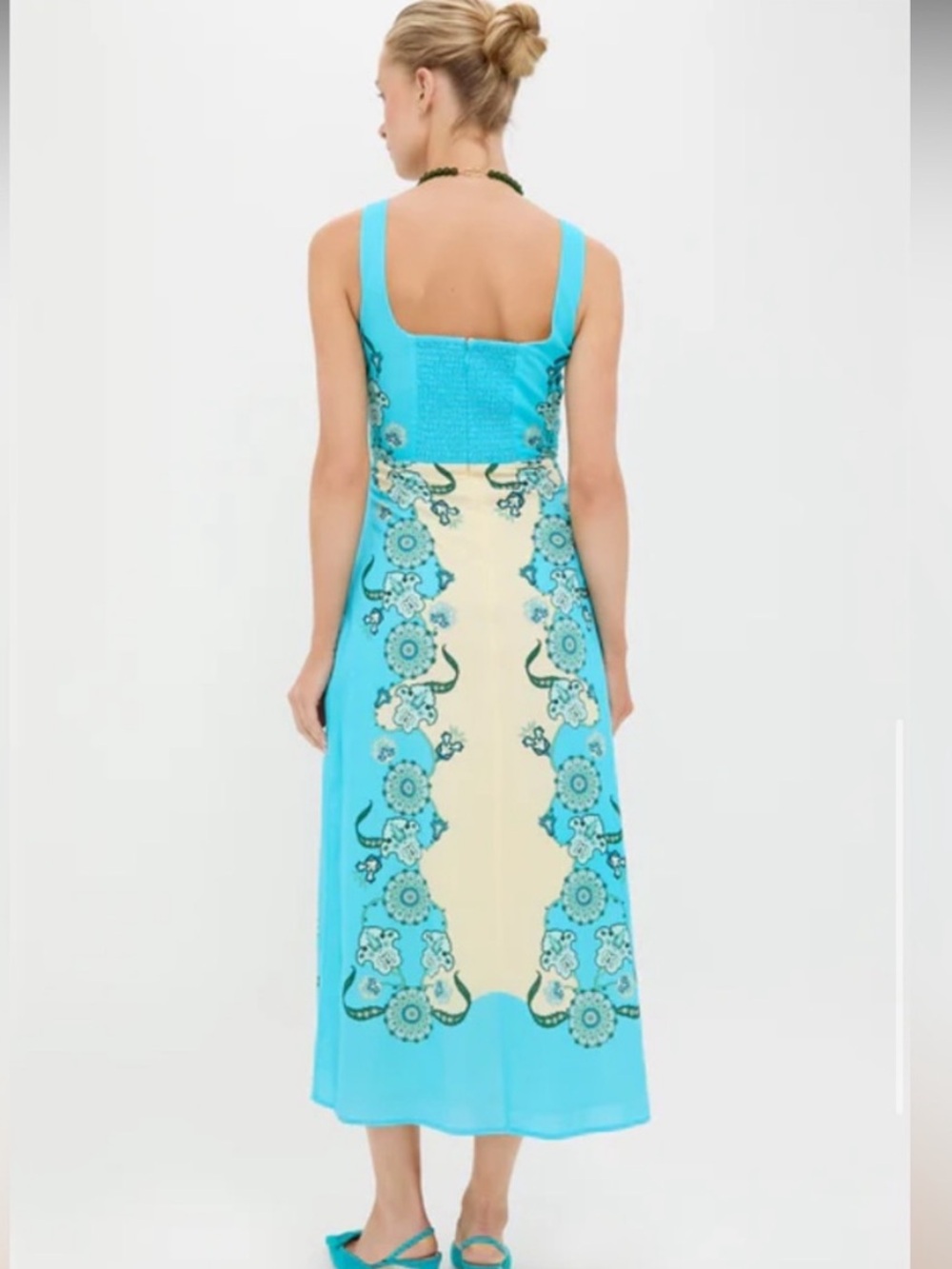 NWT Anna Carte Turquoise and Yellow Floral Linen Midi - Picture 3 of 9